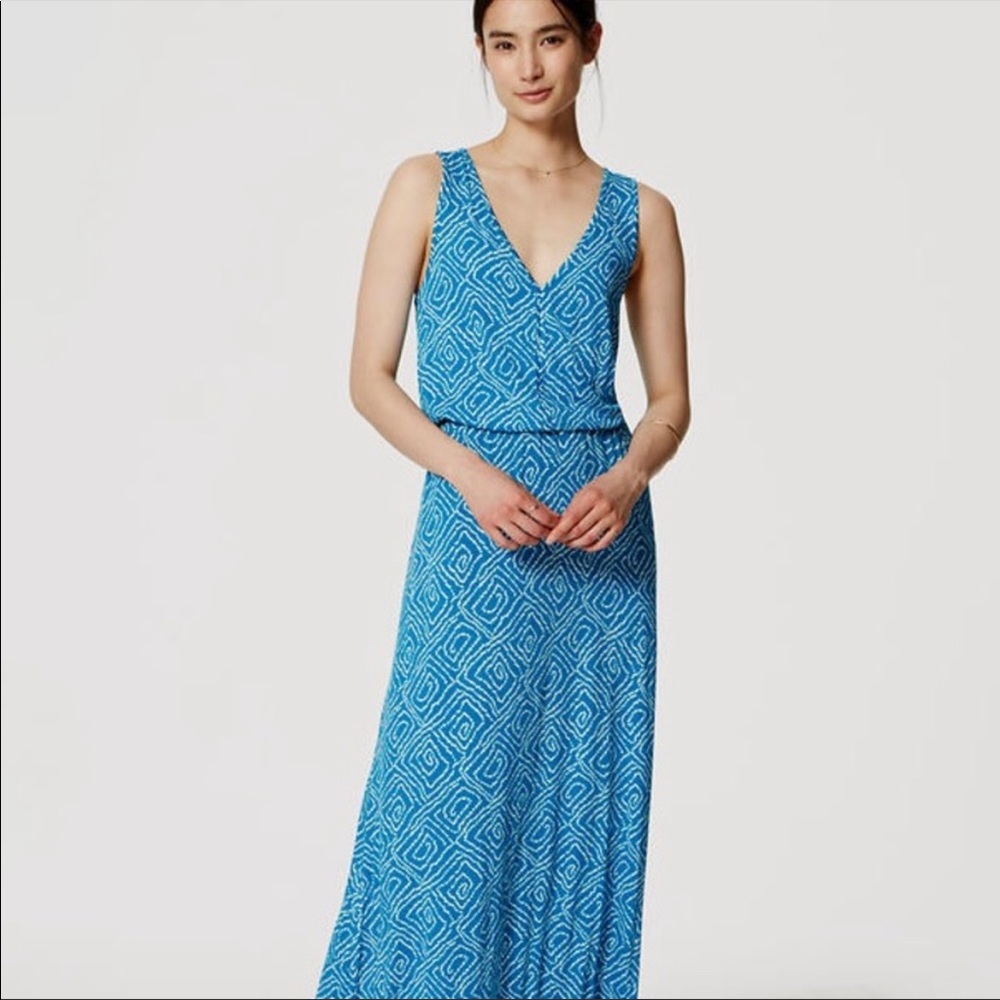LOFT Blue Patterned Maxi Dress